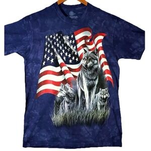 The‎ Mountain Wolf American Flag Tie Dye Graphic T-Shirt Blue Men's M Patriotic